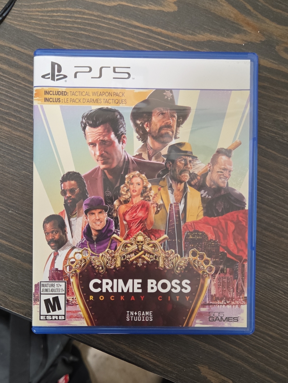 Sony PS5 Crime Boss: Rockay City — Blue Case with Red & Gold Cover Art